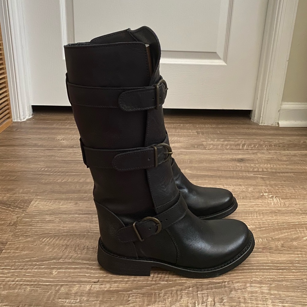 Steve Madden Leather Moto Buckle Boots US 6 Black